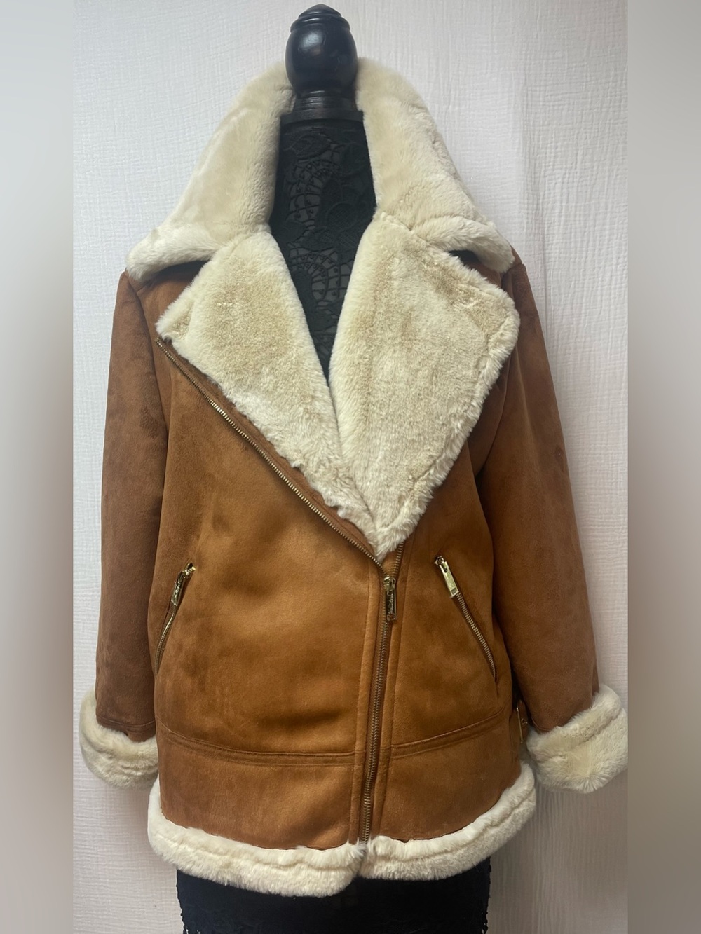 Hollister Chestnut Faux Suede Shearling Bomber JacketCoat Size XL